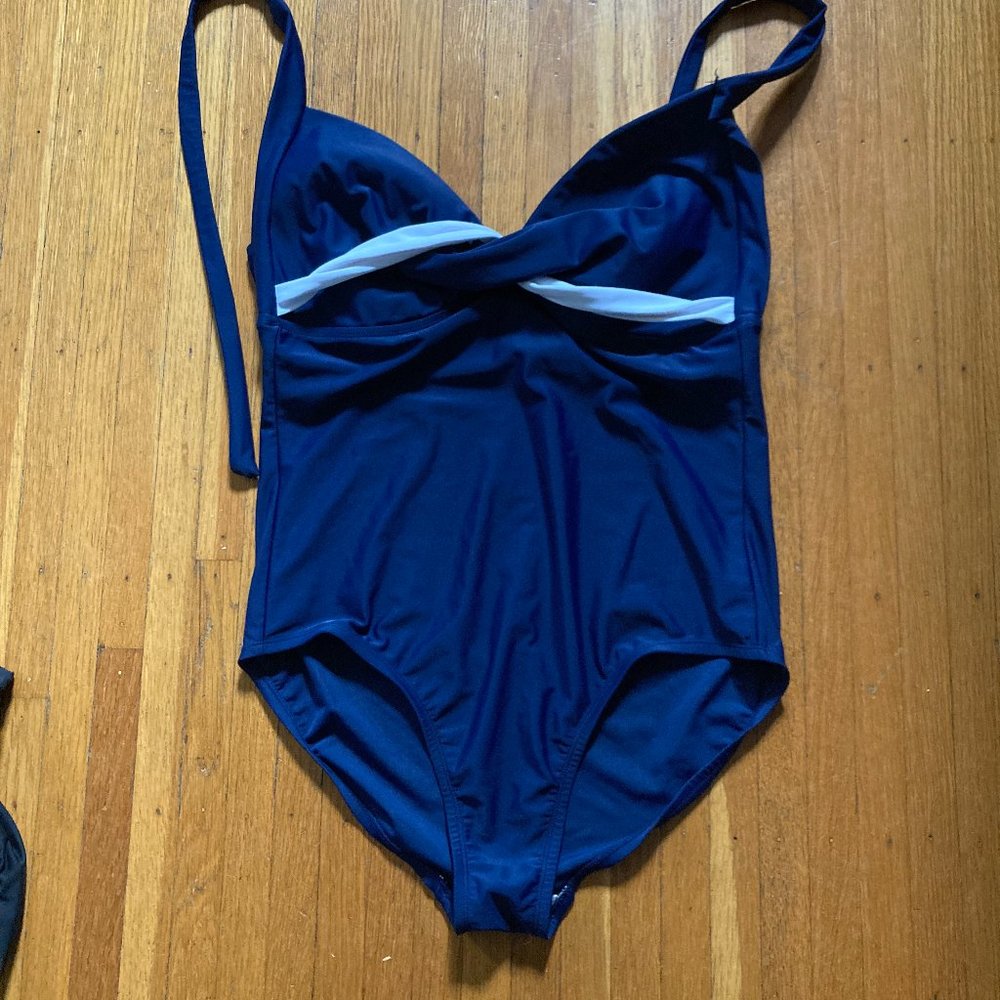 Merona Dark Navy and White Halter One Piece Swimsuit